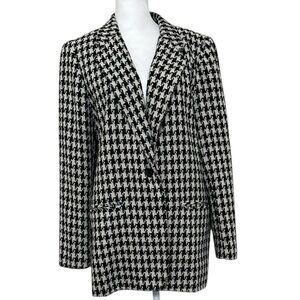 Vintage Courtenay Black and White Wool Preppy Houndstooth Blazer
